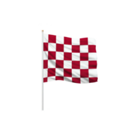 Red and white checkered flag waves on pole, symbolizing racing or maritime signals. alternating pattern creates dynamic visual effect png