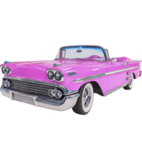 Classic pink convertible car with chrome details and whitewall tires, showcasing vintage style and elegance. car vibrant color and retro design evoke sense of nostalgia png