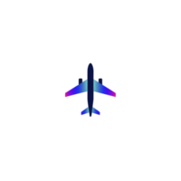 Sleek, gradient colored airplane icon with blue and purple hues, isolated on transparency background, symbolizes modern aviation and travel png