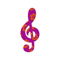 Vibrant pink treble clef symbol adorned with orange floral patterns, set against transparent background, creating lively and artistic musical design png