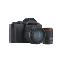 Classic black DSLR camera with textured grip and detachable lens, perfect for capturing high quality images. camera sleek design and professional features make it ideal for photography enthusiasts png