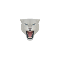 Fierce white panther head with open mouth and sharp teeth, set against transparency background, conveys sense of power and intensity png