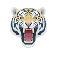 Fierce tiger head illustration with open mouth, showing sharp teeth and intense eyes, set against transparent background. detailed stripes and realistic expression convey power and strength png