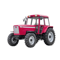 Vibrant red tractor with large tires and sturdy frame, ideal for agricultural work, stands isolated on transparency background. vehicle robust design and bright color make it eye catching png