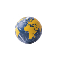 Globe with blue oceans and yellow continents represents Earth, highlighting Africa and Europe. image emphasizes geography and global perspective png