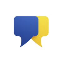 Two overlapping speech bubbles, one blue and one yellow, symbolize communication and dialogue. minimalist design emphasizes conversation and interaction png