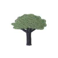 Green tree patch with simple design, featuring textured green canopy and dark trunk, isolated on transparency background. This embroidered patch is ideal for clothing decoration png