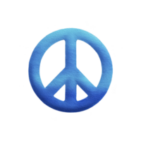 Blue watercolor peace symbol on transparency background, representing harmony and tranquility. symbol is circular with central vertical line and two diagonal lines forming peace sign png