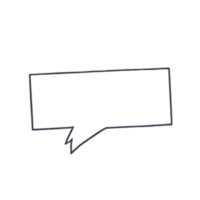 Hand drawn speech bubble with rectangular shape and pointed tail, outlined in black, on transparent background. simple design is ideal for adding text or creating comic effect png