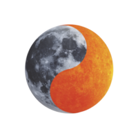 Yin yang symbol creatively combines moon and sun, representing balance and harmony. moon is depicted in grayscale, while sun is vibrant orange png