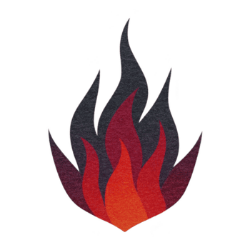 Stylized flame icon with layered red and black shapes creates dynamic and bold design, symbolizing energy and passion. abstract representation is visually striking and modern png