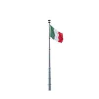 Image shows Italian flag waving on tall flagpole against clear sky. flag features green, white, and red vertical stripes, symbolizing Italy png