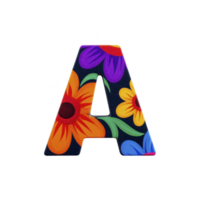 Colorful letter is adorned with vibrant floral patterns, featuring orange, yellow, and purple flowers on transparency background, creating lively and artistic design png