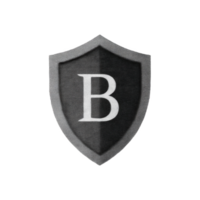 Black and gray shield with bold letter B in center symbolizes protection and security. design is simple yet impactful, conveying strength and reliability png