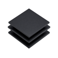 Stack of three black square tiles is shown, each with smooth surface and sharp edges, creating minimalist and modern appearance. tiles are evenly spaced, casting subtle shadows png