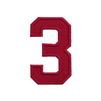 rojo bordado número Tres en transparencia fondo, exhibiendo negrita y texturizado diseño. número es prominentemente desplegado, destacando sus intrincado puntadas y vibrante color png