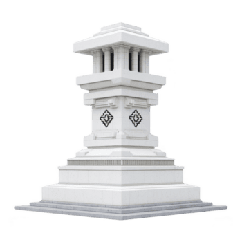 bianca pietra monumento con intricato geometrico modelli sta alto, in mostra architettonico eleganza e storico significato. struttura Caratteristiche multiplo livelli e colonne png