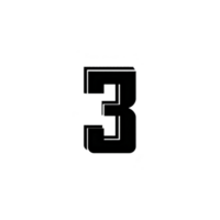 Image features bold, black number three on transparent background, often used in design projects for its simplicity and clarity png