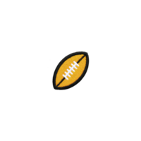 Small embroidered patch in shape of American football, featuring yellow and white design, is displayed on plain background. patch is oval with detailed stitching png