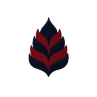 This features stylized leaf design with red and dark blue colors, creating bold and artistic pattern. leaf shape is symmetrical and abstract, giving it modern and decorative appearance png