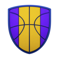 Shield shaped emblem features stylized basketball design with vibrant purple and yellow sections, creating dynamic and sporty appearance. bold colors and geometric lines convey energy and movement png