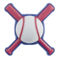 Baseball with red stitching is crossed by two red bats, creating sporty and dynamic emblem. design is bold and colorful, perfect for representing baseball enthusiasm png