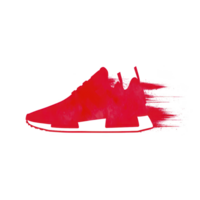 Vibrant red sneaker illustration with dynamic, brushstroke effect conveys speed and energy. artistic design emphasizes movement, making it ideal for sports or fashion themes png