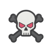 Stylized skull and crossbones with red eyes and textured appearance conveys sense of danger or warning. design is bold and striking, often associated with pirate themes png
