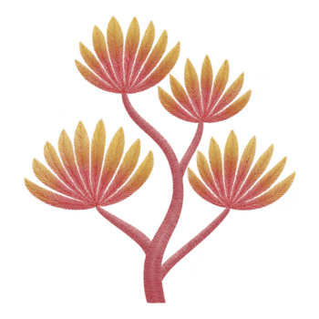 stiliserade träd med vibrerande röd och gul löv, terar unik konstnärlig design. grenar är böjd, skapande abstrakt och dekorativ utseende png