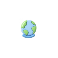 3D illustration of small globe with blue oceans and green continents, symbolizing global connectivity and environmental awareness. design is simple and modern png