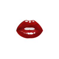 Red glossy lips with shiny finish, isolated on transparency background, create bold and striking visual. vibrant color and reflective surface add touch of glamour and allure png