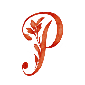 florido rojo letra pags con floral elementos, exhibiendo decorativo y artístico estilo. diseño caracteristicas intrincado hoja patrones, creando elegante y sofisticado apariencia png