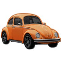 Vintage orange car with classic design, featuring rounded edges and chrome details, evokes nostalgia and charm. vehicle retro style and vibrant color make it stand out png