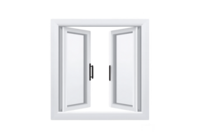White double pane window with open casement design, featuring clear glass and modern frame, isolated on transparency background png
