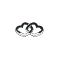 Two interlocking heart shaped rings symbolize love and connection, featuring sleek metallic design on plain background. intertwined hearts convey unity and affection png