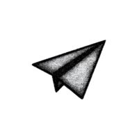 Black and white illustration of paper airplane, symbolizing simplicity and creativity. dotted texture adds vintage feel to minimalist design png