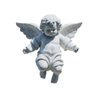 White cherub statue with wings, depicted in joyful pose, symbolizes innocence and peace. detailed sculpture captures essence of classical art, often seen in gardens or religious settings png