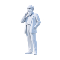 White statue of elderly man with beard stands thoughtfully, wearing suit. figure hand is raised to his chin, suggesting contemplation. statue is isolated on transparency background png