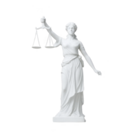 White statue of Lady Justice holding scales symbolizes fairness and impartiality. figure is draped in classical attire, representing legal system integrity and balance png