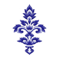 Intricate blue floral ornament design with symmetrical patterns and elegant curves, showcasing classic and decorative style. design features layered petals and leaves, creating sense of depth png