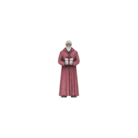 Person in long red robe holds gift box, conveying sense of celebration and tradition. attire suggests formal or ceremonial occasion, adding touch of elegance png