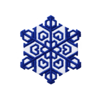 Intricate blue and white embroidered snowflake patch with geometric patterns, showcasing detailed craftsmanship and symmetry. Ideal for winter themed decorations or clothing embellishments png
