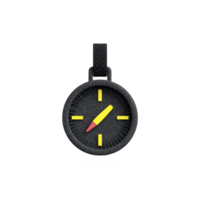Black circular compass with yellow and red needle, featuring strap for easy carrying. compass is designed for navigation and outdoor activities, providing direction with simple interface png