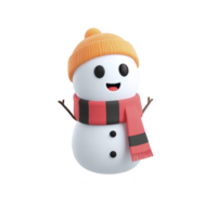 Cute snowman with cheerful expression is wearing orange beanie and red scarf. snowman has simple black eyes and buttons, with twig arms extending outward png