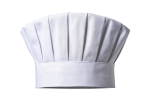 White chef hat with pleats, symbolizing culinary expertise and professionalism, isolated on transparency background png