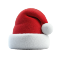 Fluffy red and white Santa hat with soft texture and pom pom on top, symbolizing festive holiday cheer. Perfect for Christmas celebrations and winter festivities png
