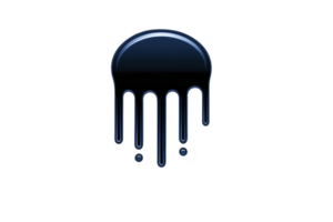 Glossy, dark blue paint drip forms smooth, rounded shape with elongated drips extending downward, creating modern and artistic design png