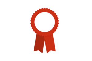 Red award ribbon with circular rosette and two tails symbolizes achievement and recognition. vibrant color and classic design convey sense of honor and celebration png