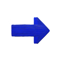 Bold blue arrow painted with textured brush strokes on transparency background, pointing to right, symbolizing direction and movement png