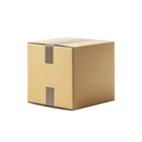 Plain cardboard box with tape is shown against transparency background, ideal for shipping or storage purposes. box is closed and appears sturdy, suitable for packaging various items png